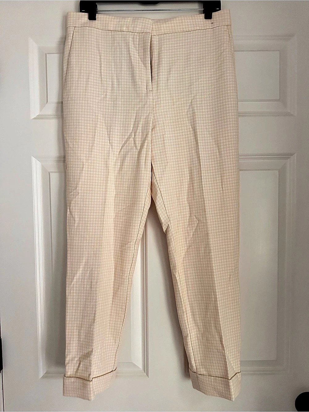 Ann Taylor The Eva Ankle Pant in Tan Texture Gingham Cream Size 10